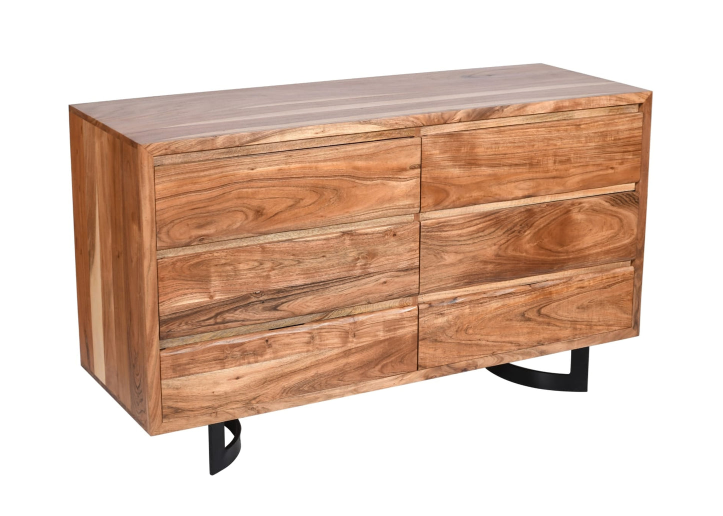 Cómoda de madera de acacia con 6 cajones, 140 cm de ancho, diseño elegante y funcional para dormitorios y salones