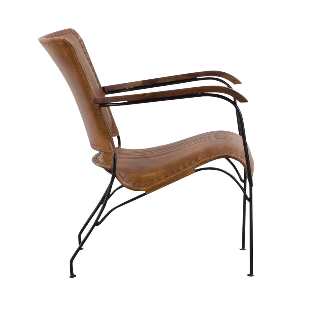 Tan Leather Armchair with Iron Legs