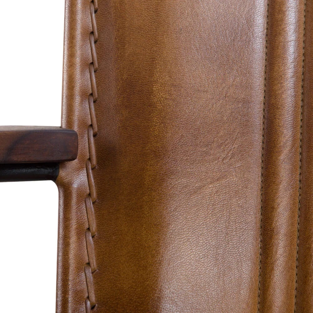 Tan Leather Armchair with Iron Legs