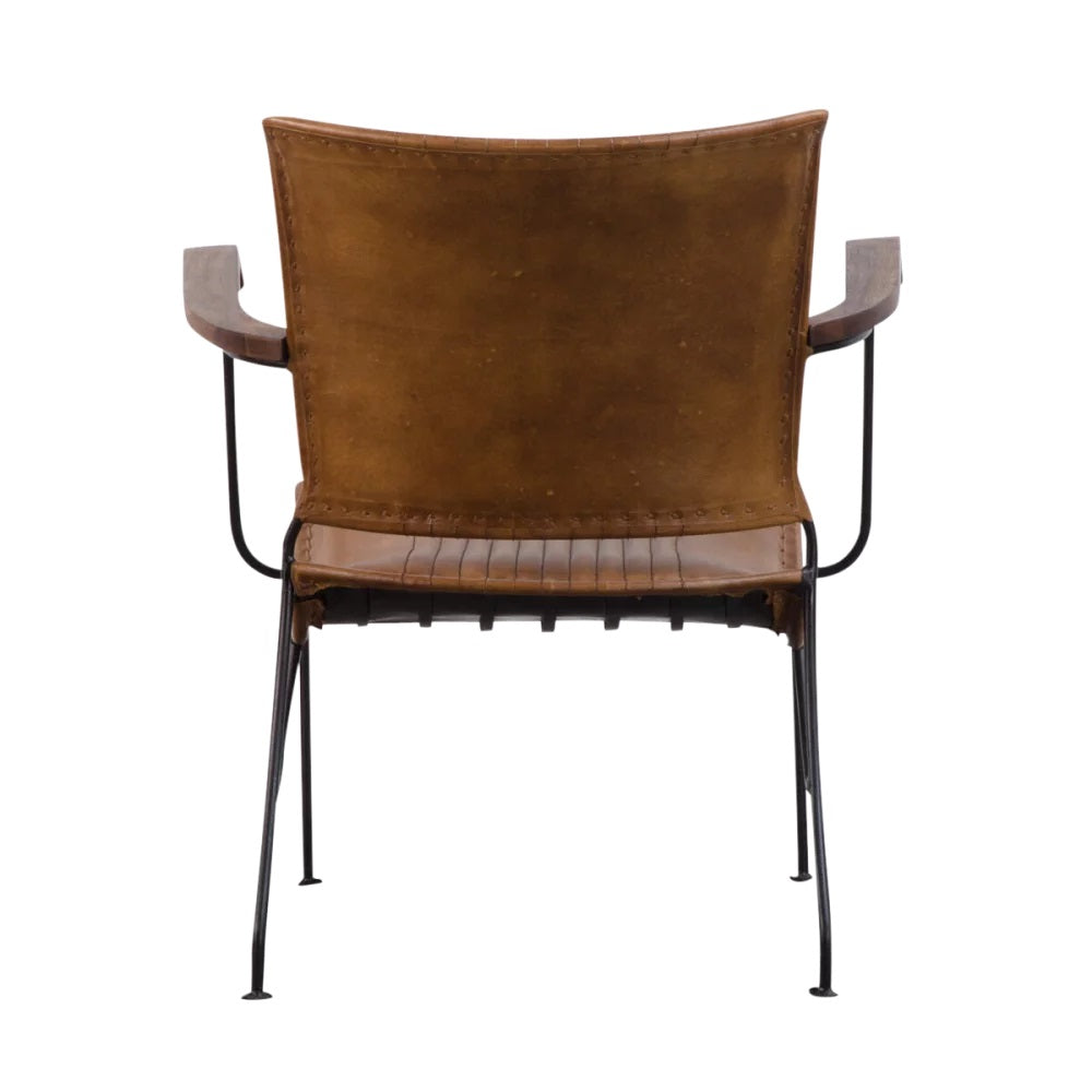 Tan Leather Armchair with Iron Legs