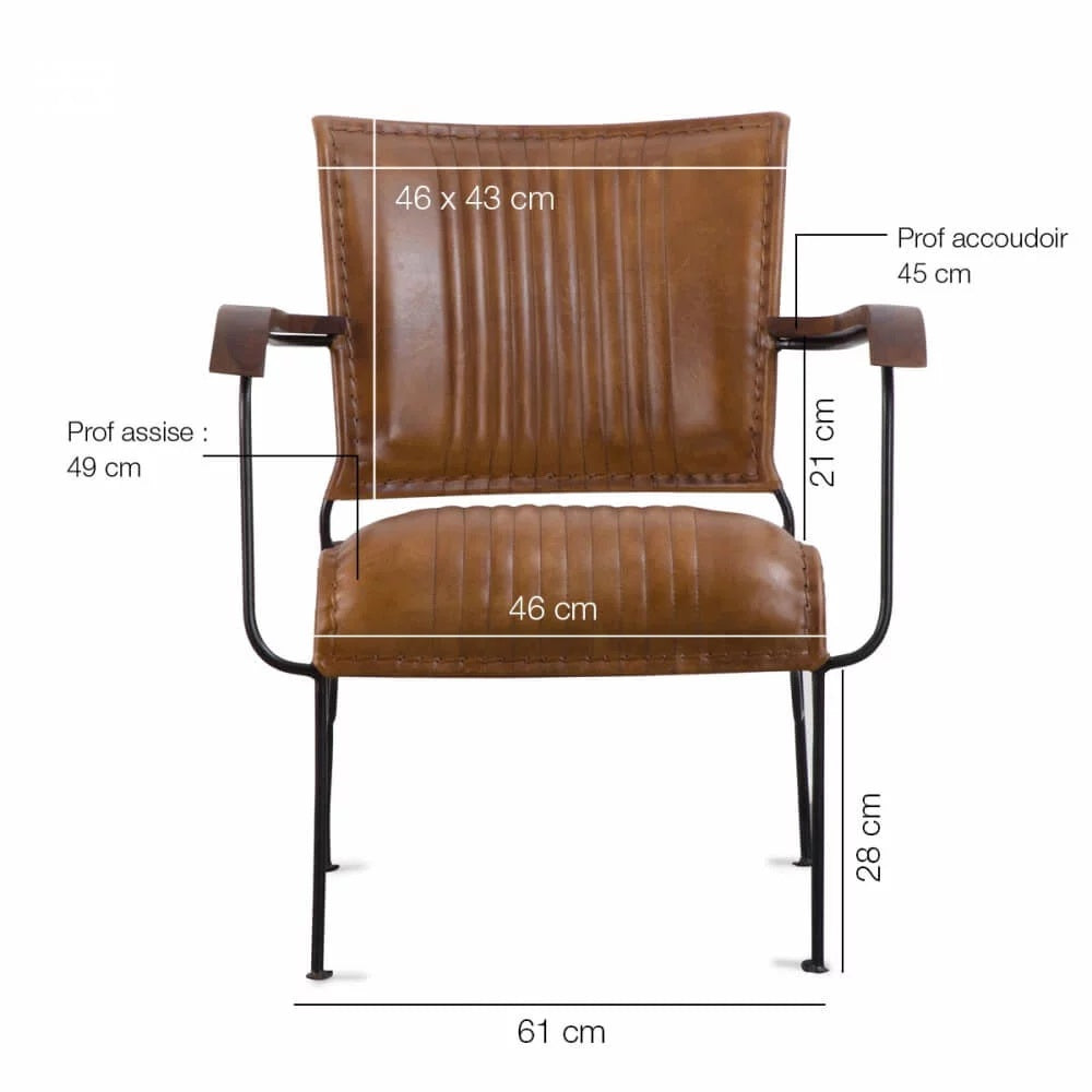 Tan Leather Armchair with Iron Legs