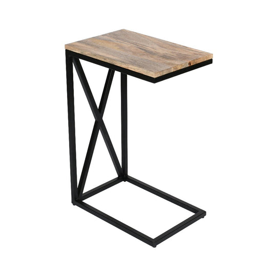 Mesa Auxiliar/Lateral de Madera de Acacia con Patas de Hierro | Mueble Moderno y Funcional para Hogar y Oficina
