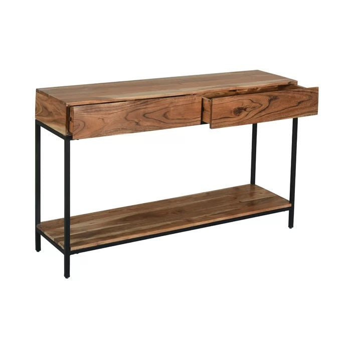 Mesa Consola de Madera de Acacia con Estante y Cajones