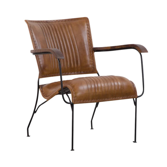 Sillón de Cuero en Color Tostado con Patas de Hierro | Sillón Elegante y Confortable para Sala y Oficina