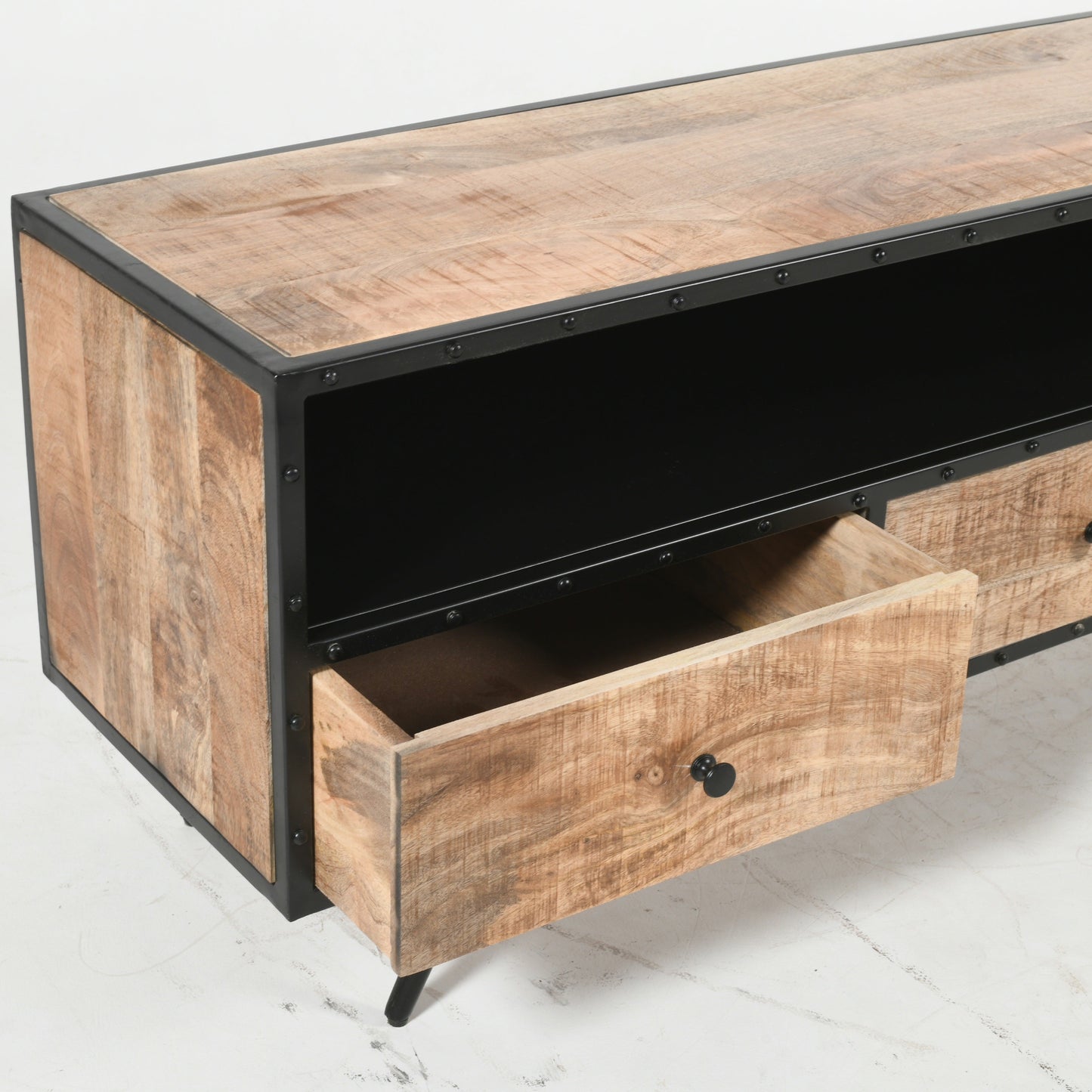 Mueble TV en Madera y Hierro con 3 Cajones