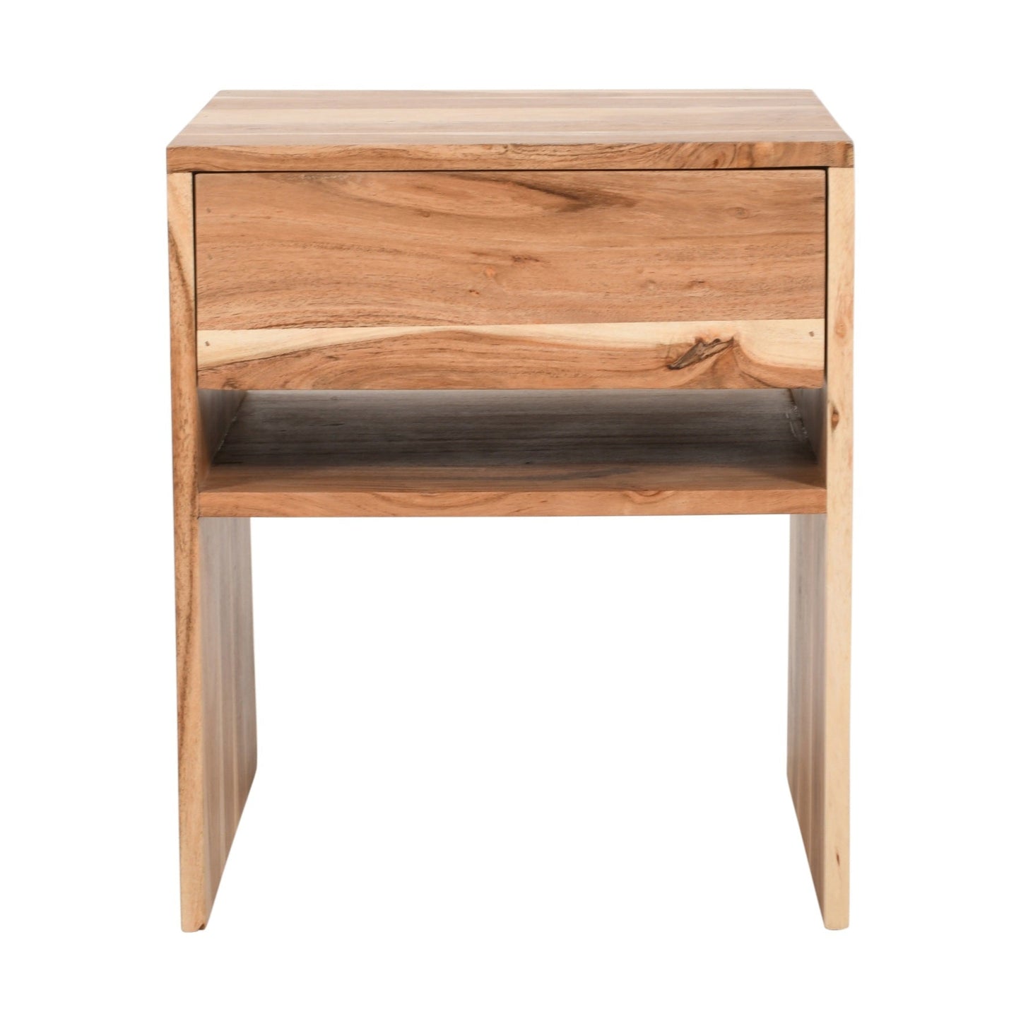 Mesilla de Noche/Mesa Auxiliar de Madera de Acacia con 1 Cajón