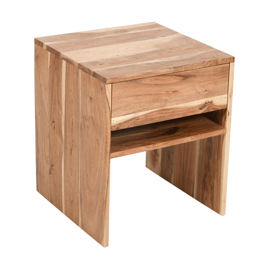 Mesilla de Noche/Mesa Auxiliar de Madera de Acacia con 1 Cajón